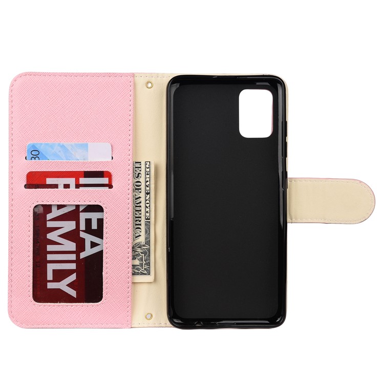Hit Color Cross Texture Leather Wallet Stand Phone Cover for Samsung Galaxy A51 - Pink-4