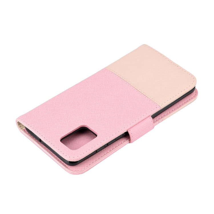 Hit Color Cross Texture Leather Wallet Stand Phone Cover for Samsung Galaxy A51 - Pink-5