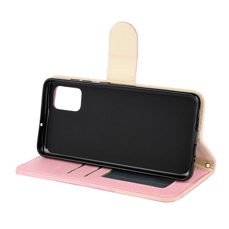 Hit Color Cross Texture Leather Wallet Stand Phone Cover for Samsung Galaxy A51 - Pink-6