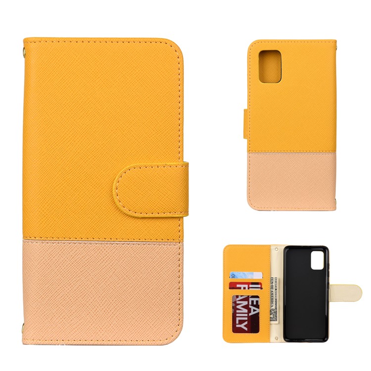 Hit Color Cross Texture Leather Wallet Stand Phone Cover for Samsung Galaxy A51 - Yellow-1