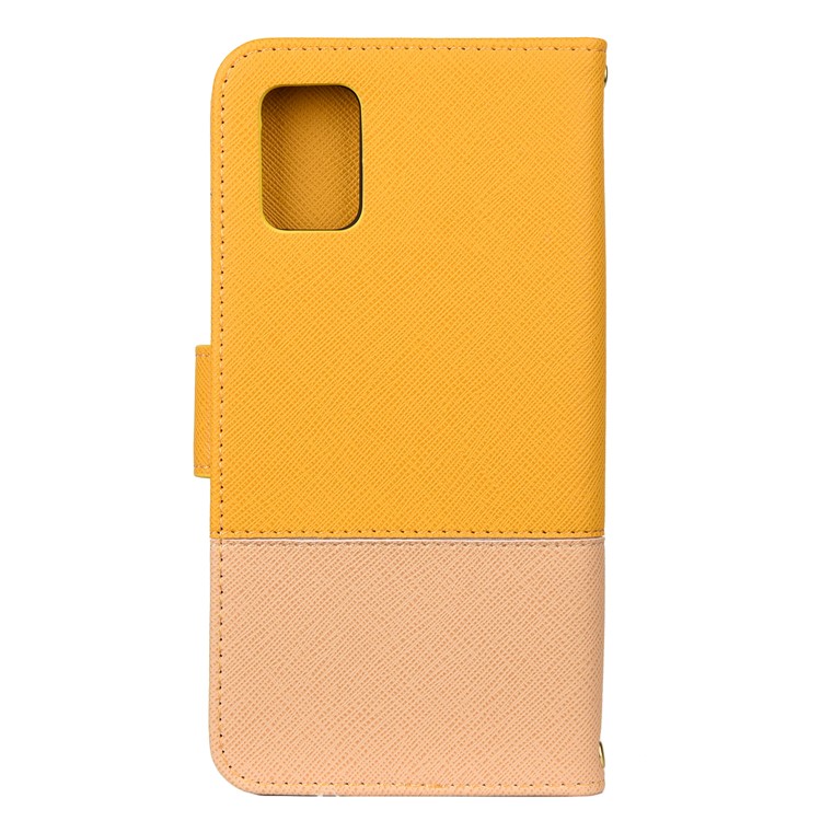 Hit Color Cross Texture Leather Wallet Stand Phone Cover for Samsung Galaxy A51 - Yellow-3
