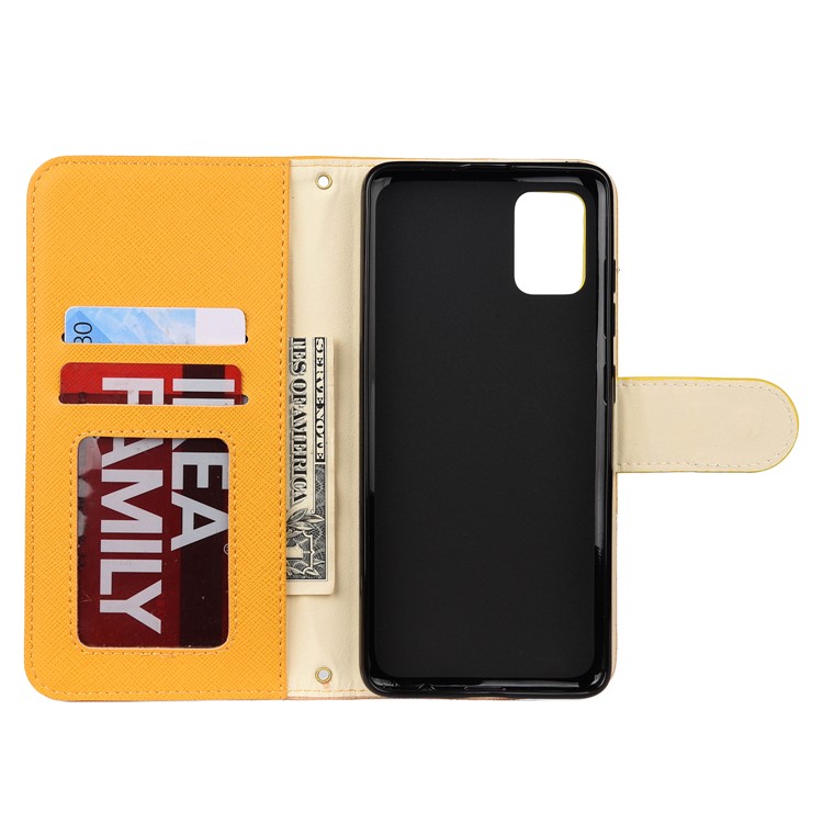 Hit Color Cross Texture Leather Wallet Stand Phone Cover for Samsung Galaxy A51 - Yellow-4