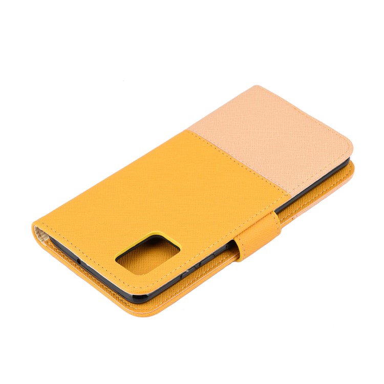 Hit Color Cross Texture Leather Wallet Stand Phone Cover for Samsung Galaxy A51 - Yellow-5