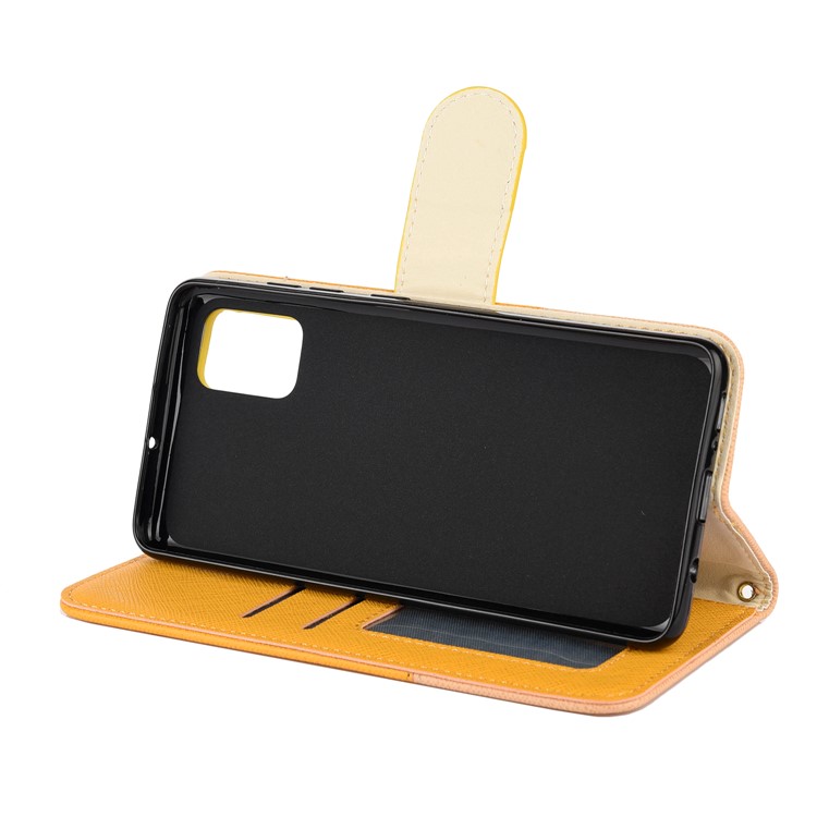 Hit Color Cross Texture Leather Wallet Stand Phone Cover for Samsung Galaxy A51 - Yellow-6