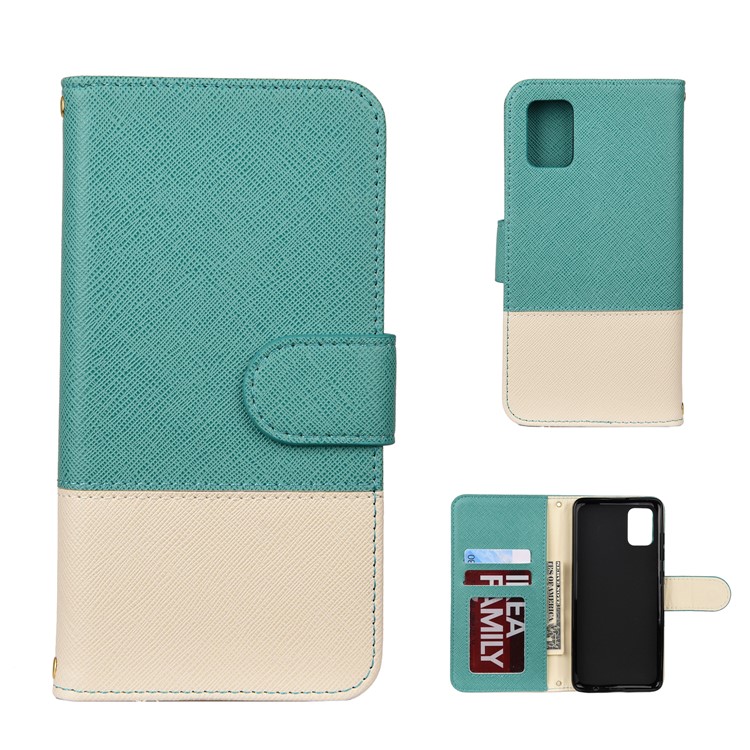 Hit Color Cross Texture Leather Wallet Stand Phone Cover for Samsung Galaxy A51 - Green-1