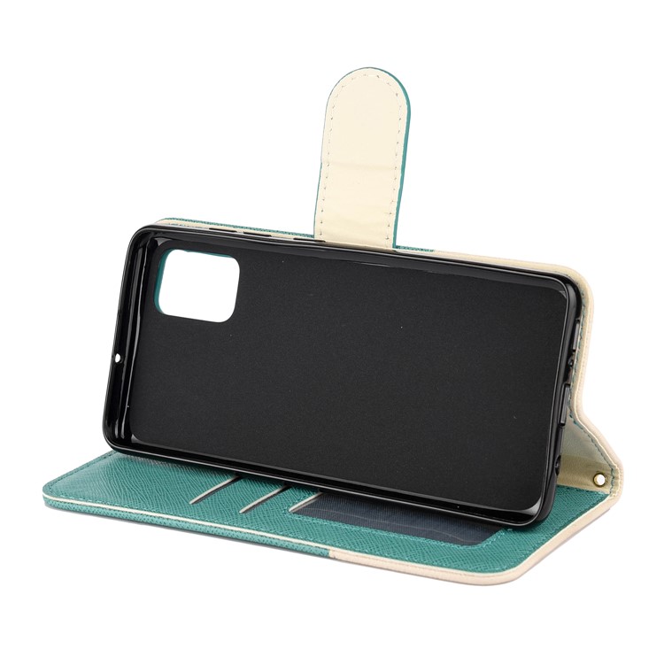 Hit Color Cross Texture Leather Wallet Stand Phone Cover for Samsung Galaxy A51 - Green-6