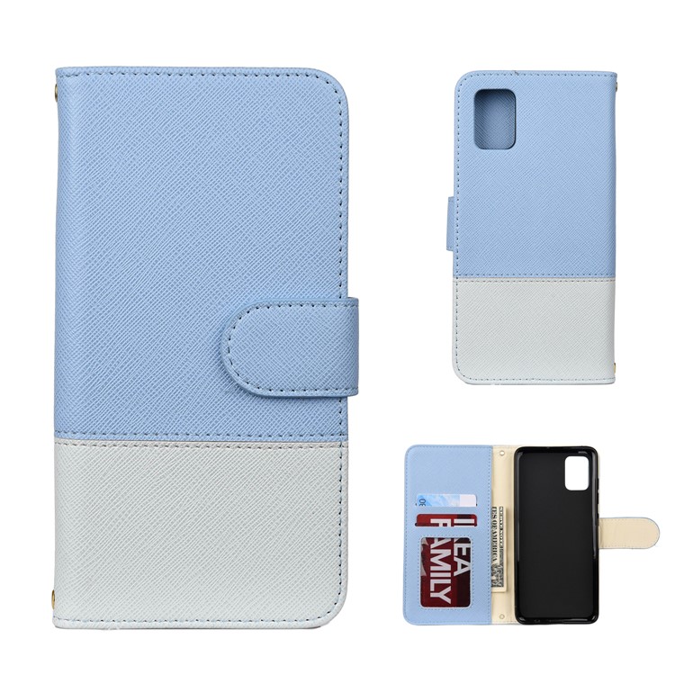 Hit Color Cross Texture Leather Wallet Stand Phone Cover for Samsung Galaxy A51 - Baby Blue-1