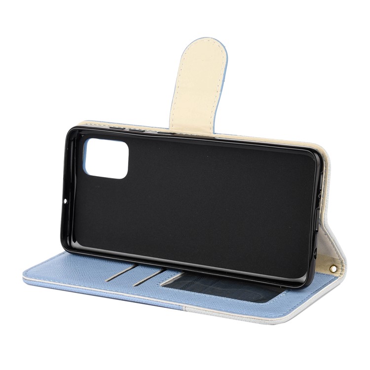 Hit Color Cross Texture Leather Wallet Stand Phone Cover for Samsung Galaxy A51 - Baby Blue-5