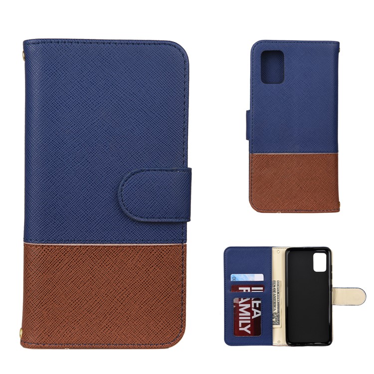 Hit Color Cross Texture Leather Wallet Stand Phone Cover for Samsung Galaxy A51 - Dark Blue-1