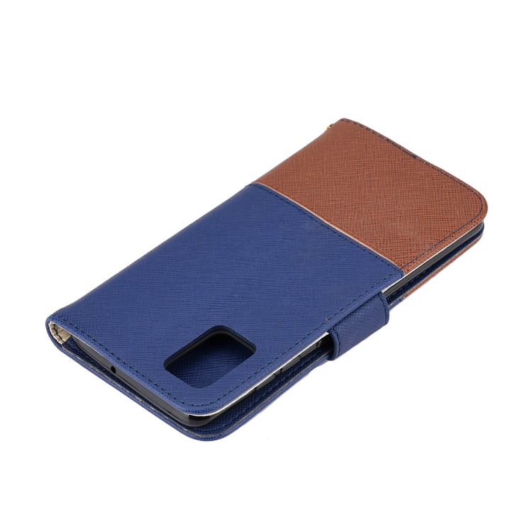 Hit Color Cross Texture Leather Wallet Stand Phone Cover for Samsung Galaxy A51 - Dark Blue-6