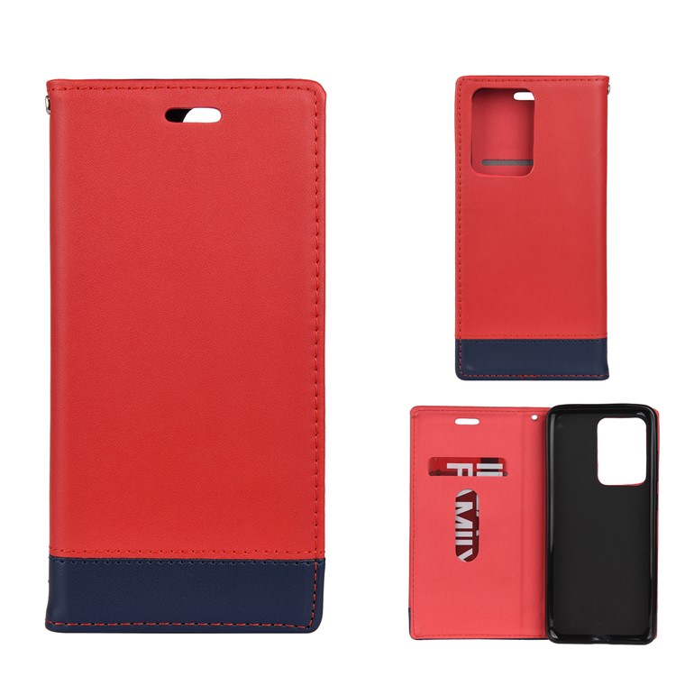 Two-tone Split Leather Protector Cover with Stand for Samsung Galaxy S20 Ultra - Red-1