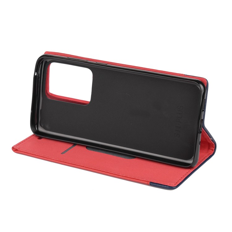 Two-tone Split Leather Protector Cover with Stand for Samsung Galaxy S20 Ultra - Red-7