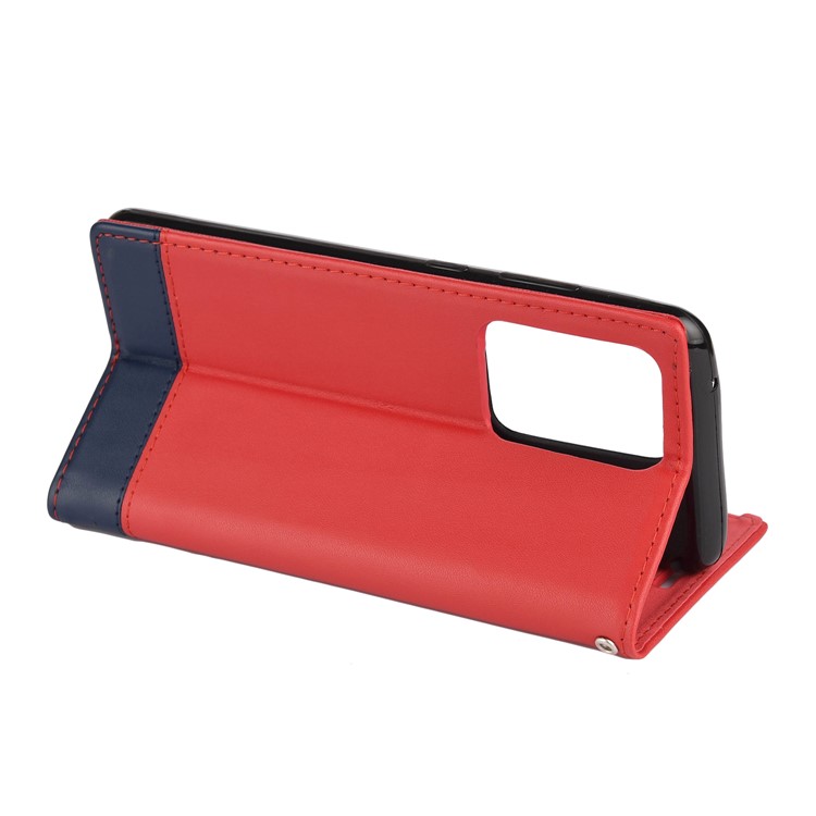 Two-tone Split Leather Protector Cover with Stand for Samsung Galaxy S20 Ultra - Red-8