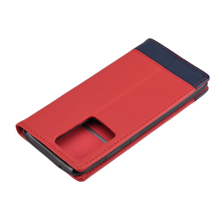Two-tone Split Leather Protector Cover with Stand for Samsung Galaxy S20 Ultra - Red-9