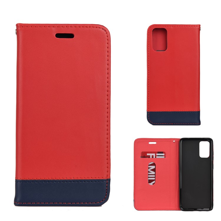 Two-tone Card Holder Stand Split Leather Case for Samsung Galaxy S11e 6.4 inch - Red-1