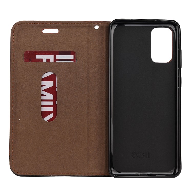 Two-tone Card Holder Stand Split Leather Case for Samsung Galaxy S20 - Brown-6