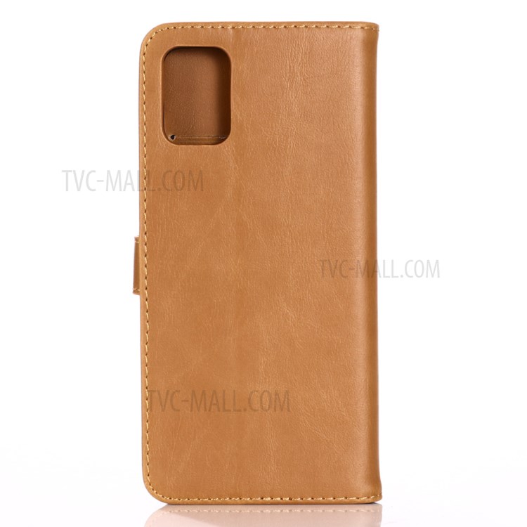 Estilo Retro Estojo De Couro Carteira Cavalo Textura Louco Para Samsung Galaxy A51 - Castanho-2