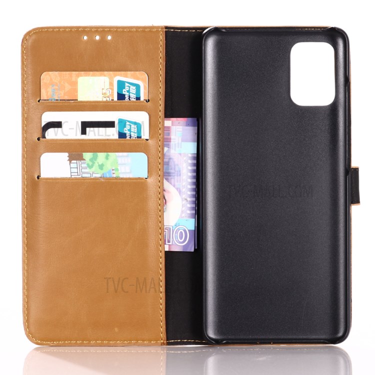 Estilo Retro Estojo De Couro Carteira Cavalo Textura Louco Para Samsung Galaxy A51 - Castanho-3