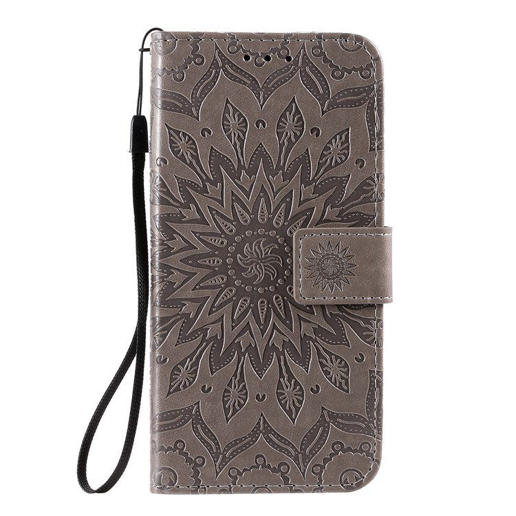 Imprint Sunflower Wallet Leather Casing for Samsung Galaxy S20 - Brown-2