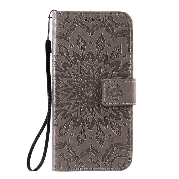 Imprint Sunflower Wallet Leather Casing for Samsung Galaxy S20/S11e - Brown-2