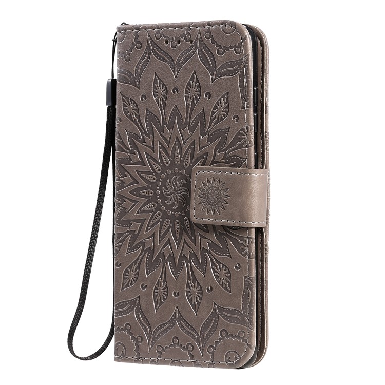 Imprint Sunflower Wallet Leather Casing for Samsung Galaxy S20 - Brown-3