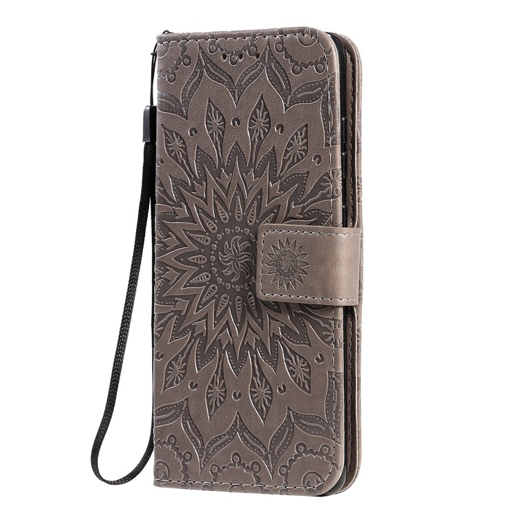 Imprint Sunflower Wallet Leather Casing for Samsung Galaxy S20/S11e - Brown-3