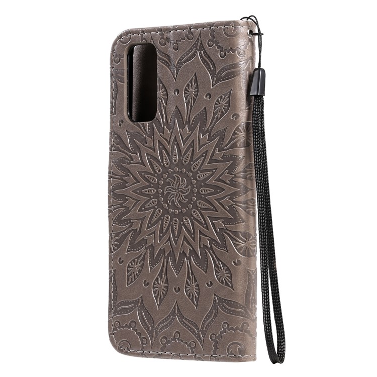 Imprint Sunflower Wallet Leather Casing for Samsung Galaxy S20/S11e - Brown-4