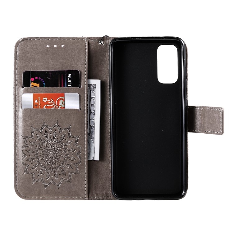 Imprint Sunflower Wallet Leather Casing for Samsung Galaxy S20 - Brown-5