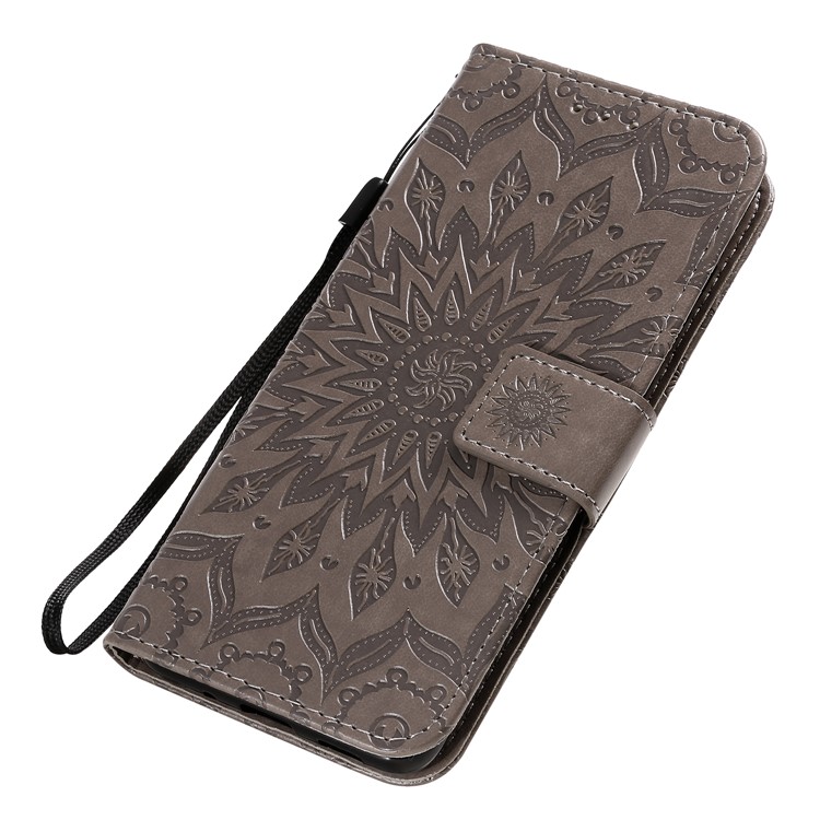 Imprint Sunflower Wallet Leather Casing for Samsung Galaxy S20/S11e - Brown-8