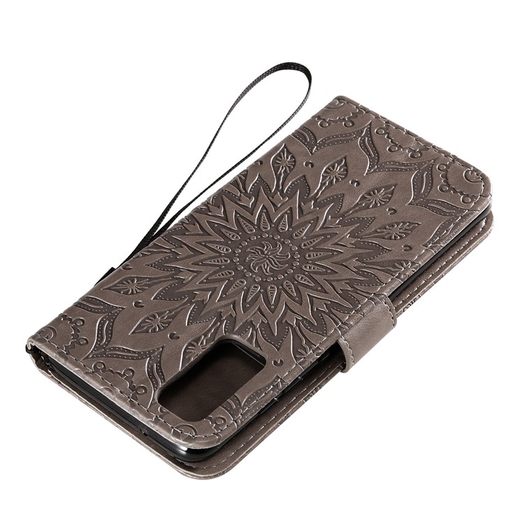 Imprint Sunflower Wallet Leather Casing for Samsung Galaxy S20/S11e - Brown-9