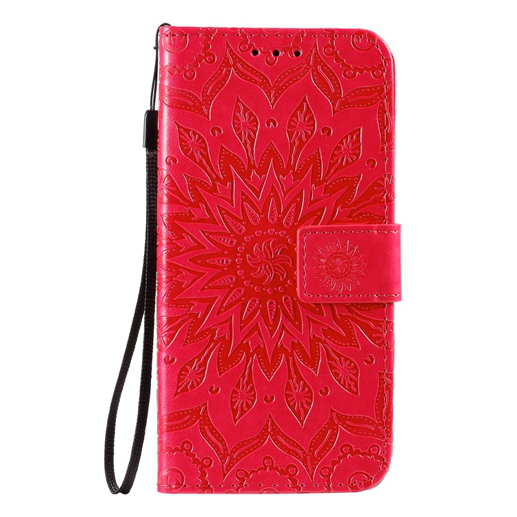 Imprint Sunflower Wallet Leather Casing for Samsung Galaxy S20 - Red-2