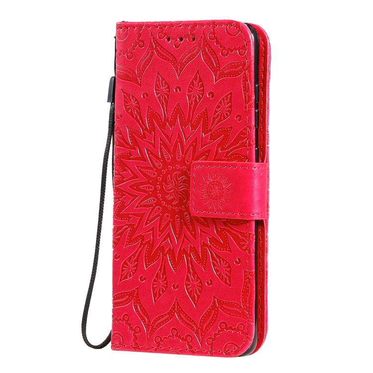 Imprint Sunflower Wallet Leather Casing for Samsung Galaxy S20 - Red-3