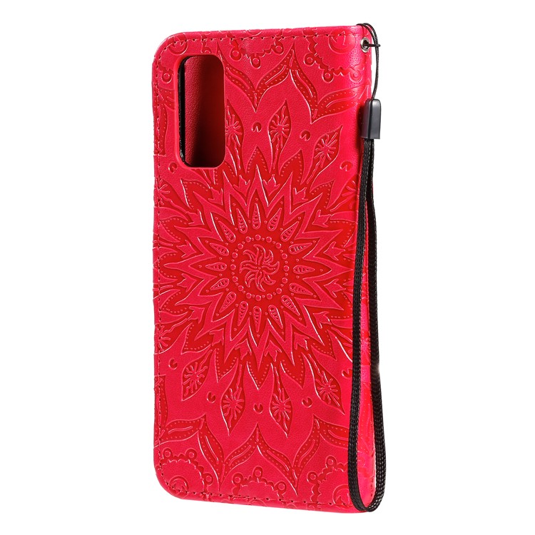 Imprint Sunflower Wallet Leather Casing for Samsung Galaxy S20 - Red-4