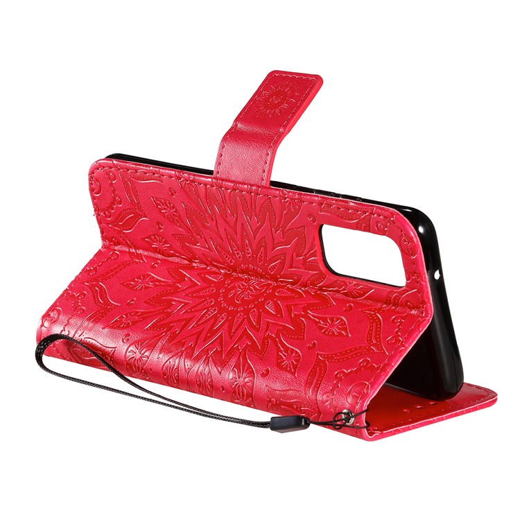 Imprint Sunflower Wallet Leather Casing for Samsung Galaxy S20 - Red-6