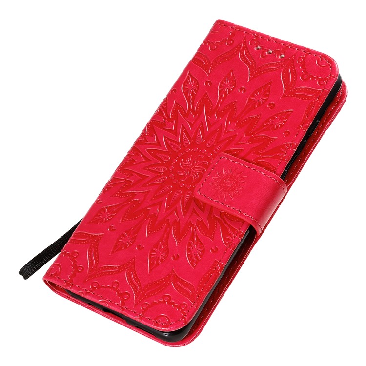 Imprint Sunflower Wallet Leather Casing for Samsung Galaxy S20 - Red-8