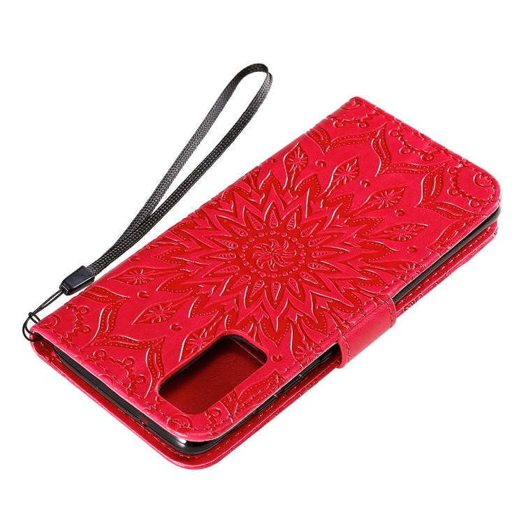 Imprint Sunflower Wallet Leather Casing for Samsung Galaxy S20 - Red-9