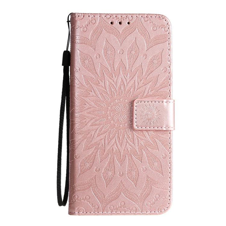 Imprint Sunflower Wallet Leather Casing for Samsung Galaxy S20 - Rose Gold-2