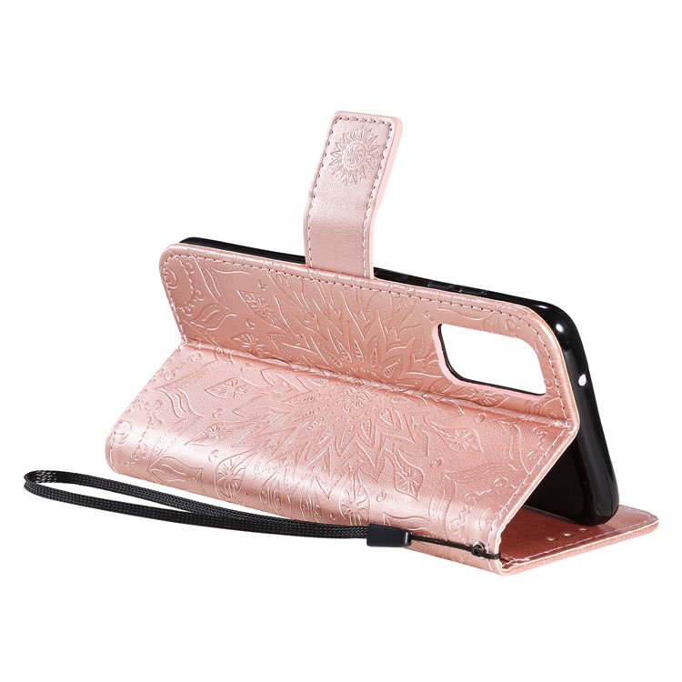 Imprint Sunflower Wallet Leather Casing for Samsung Galaxy S20 - Rose Gold-6