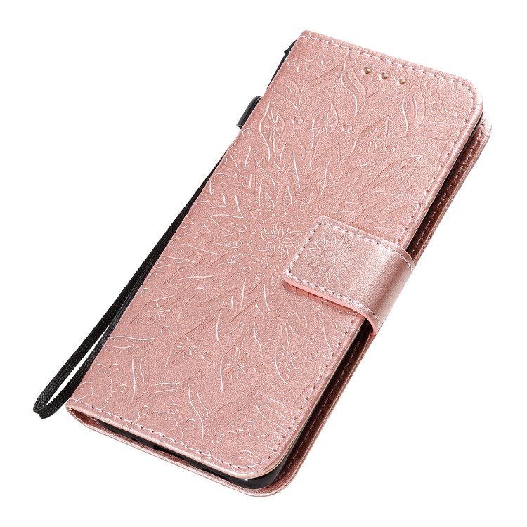 Imprint Sunflower Wallet Leather Casing for Samsung Galaxy S20 - Rose Gold-8