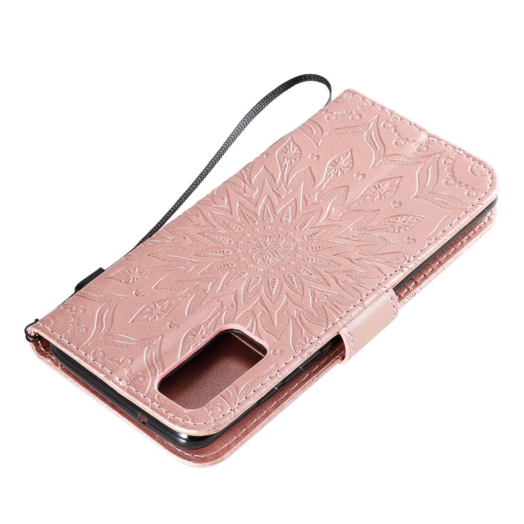 Imprint Sunflower Wallet Leather Casing for Samsung Galaxy S20 - Rose Gold-9