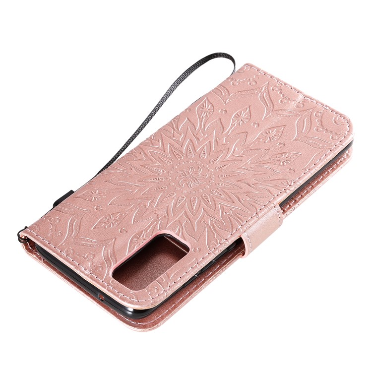 KT Imprimindo Série de Flores 1 da Carteira de Girassol de Girassagem Casting Para Samsung Galaxy S20 4G/S20 5G - Rosa Ouro