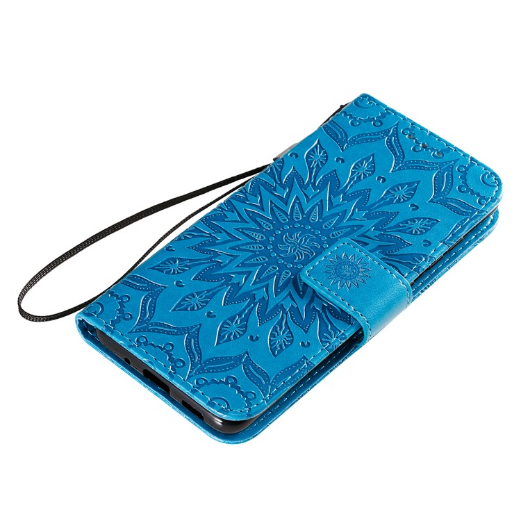 Imprint Sunflower Wallet Leather Casing for Samsung Galaxy S20 - Blue-10