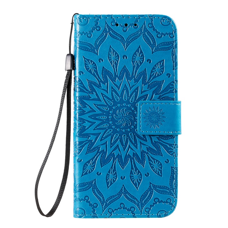 Imprint Sunflower Wallet Leather Casing for Samsung Galaxy S20 - Blue-2