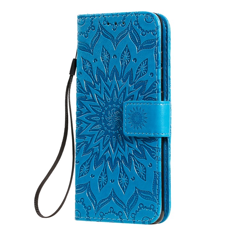 Imprint Sunflower Wallet Leather Casing for Samsung Galaxy S20 - Blue-3