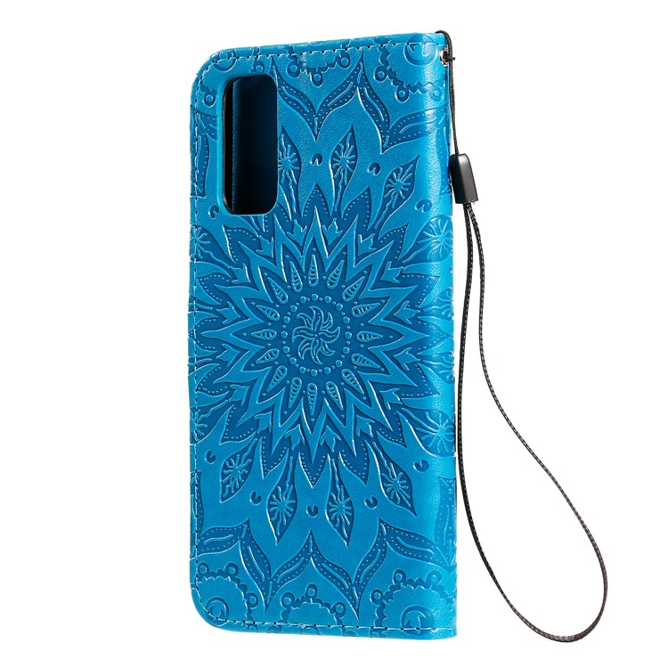 Imprint Sunflower Wallet Leather Casing for Samsung Galaxy S20 - Blue-4