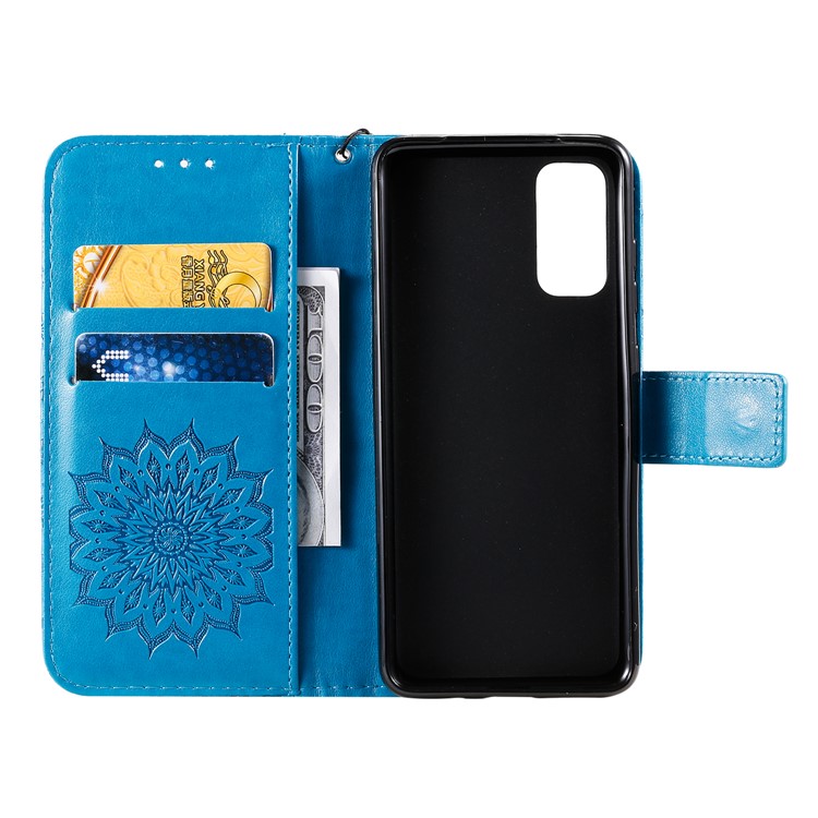 Imprint Sunflower Wallet Leather Casing for Samsung Galaxy S20 - Blue-5