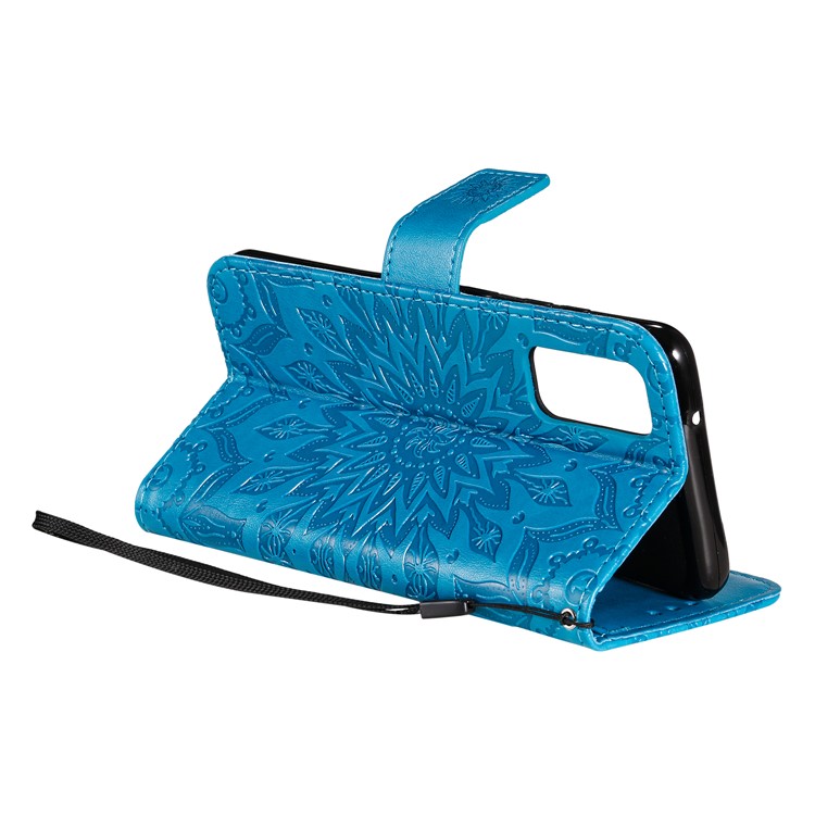 Imprint Sunflower Wallet Leather Casing for Samsung Galaxy S20 - Blue-6