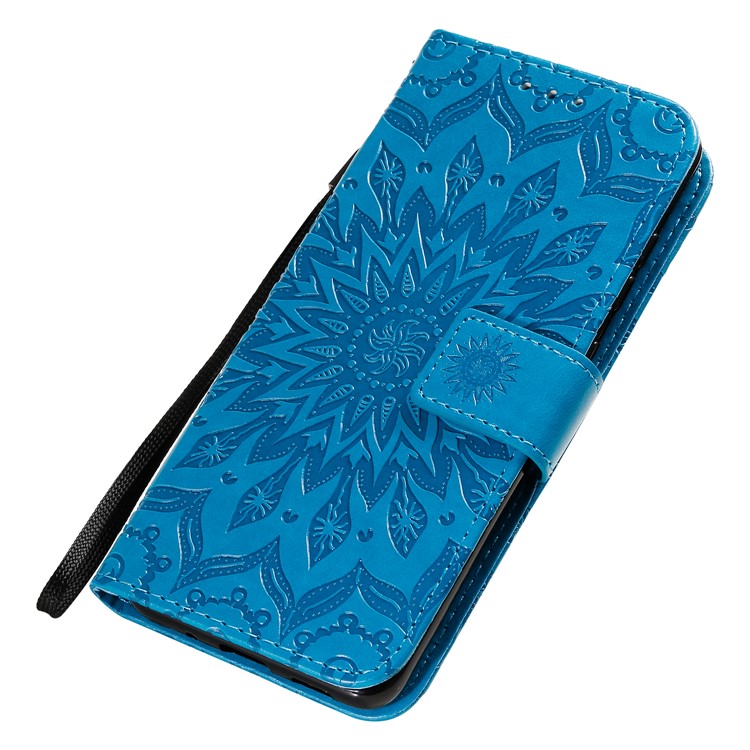 Imprint Sunflower Wallet Leather Casing for Samsung Galaxy S20 - Blue-8