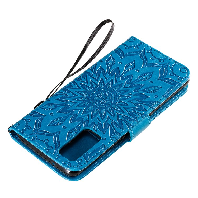 Imprint Sunflower Wallet Leather Casing for Samsung Galaxy S20 - Blue-9