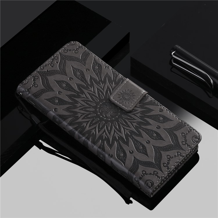 Imprint Sunflower Wallet Stand Leather Cover with Strap for Samsung Galaxy S20 Ultra/S11 Plus - Brown-10